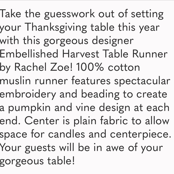 Rachel Zoe Embellished Muslin Harvest Tablet Runner 72”L - Picture 4 of 5